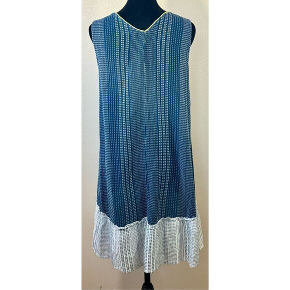 Lilla P V-Neck Peplum Summertime Soft Cotton Dark & Light Blue Mini Dress Small - Picture 2 of 9